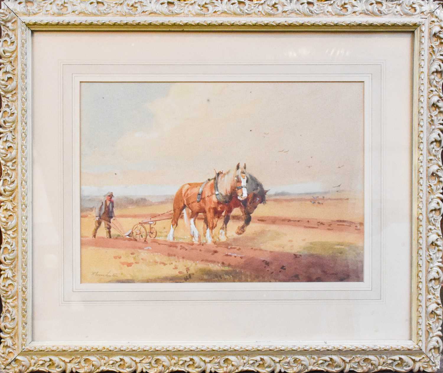 Williams Evans Linton (1878-1941)Farmer and heavy horses ploughing a field Signed, watercolour, 26. - Image 2 of 2