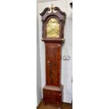 A Painted Pine Thirty-Hour Longcase Clock, the 11" arch brass dial signed on a circular plaque in