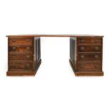An Early 20th Century Mahogany Double Pedestal Partners' Desk, in George III style, with inset green