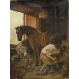 A Group of Pictures and Prints, to include: "Shoeing" After Landseer, a signed print of Beagles, a