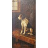 British School (19th/20th century)Seated Foxhound in a kennelOil on canvas, 90cm by 44.5cmFrom the