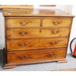 A George III Mahogany Four Height Straight Front Chest (feet lacking) (a/f), 92cm by 50cm by 73cm