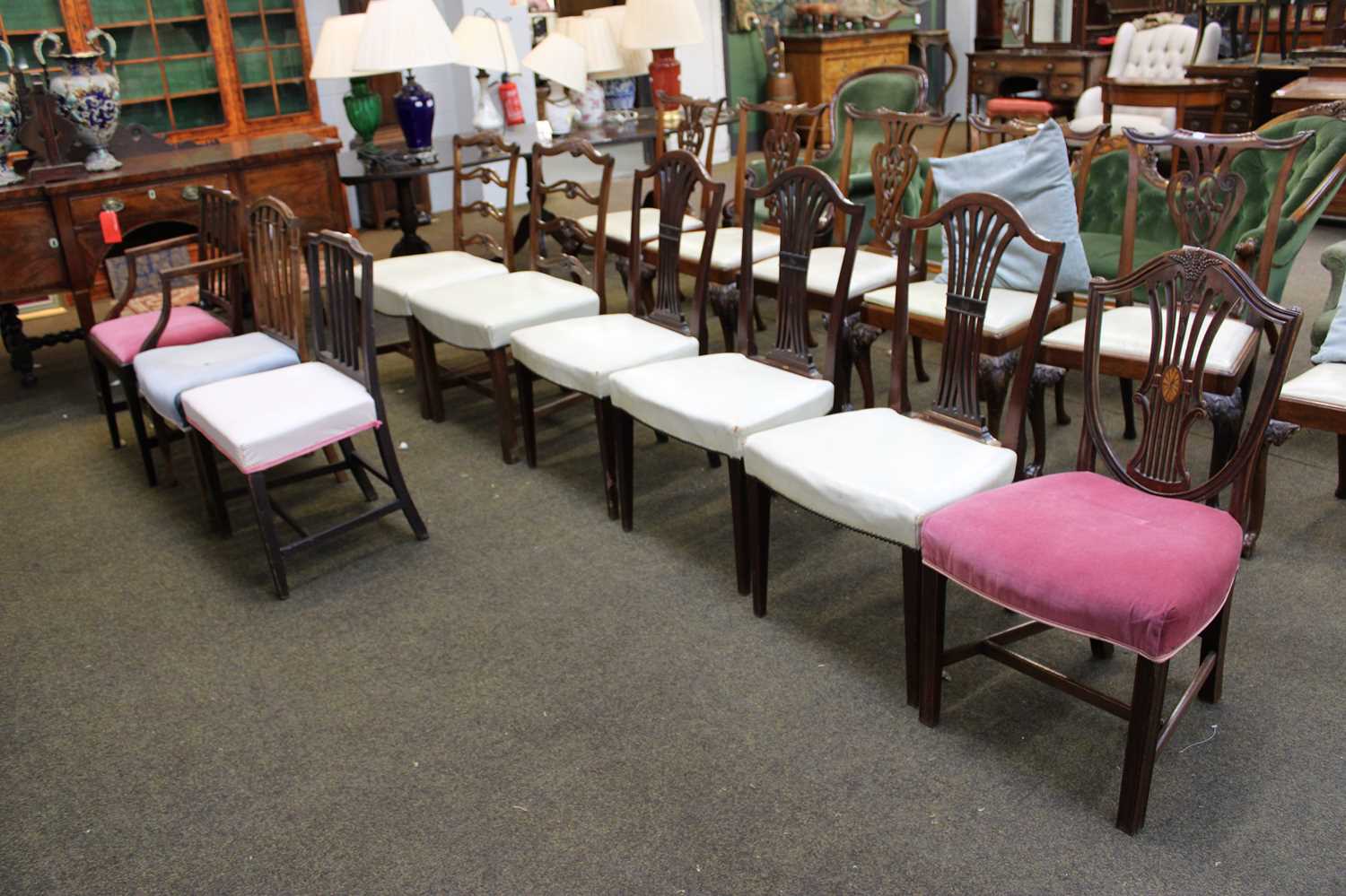 A Group of Nine Assorted 19th Century Chairs, comprising: A Set of Three, A Pair and Four Other