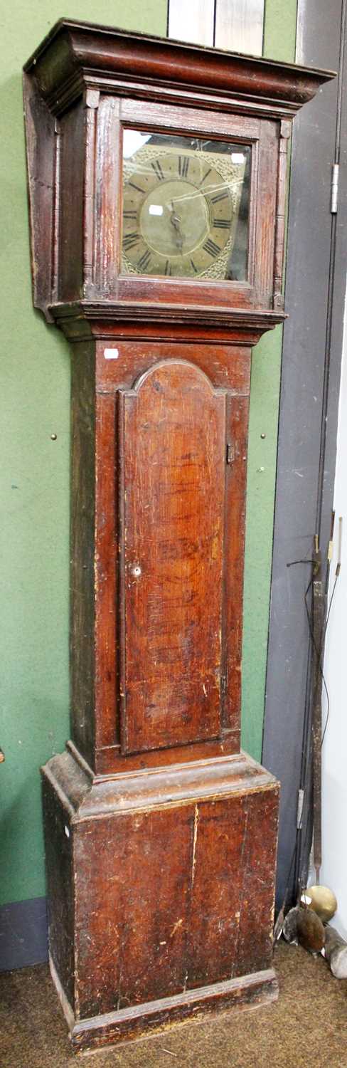 A Painted Pine Thirty-Hour Single-Handed Longcase Clock, 18th century, the 10" square brass dial