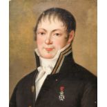 French School (19th Century)Portrait of a gentleman, bust length, wearing a high collar, neck tie