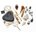 Assorted Sewing Accessories and Jewellery, comprising bodkins, needlecases, scissors, bodkin