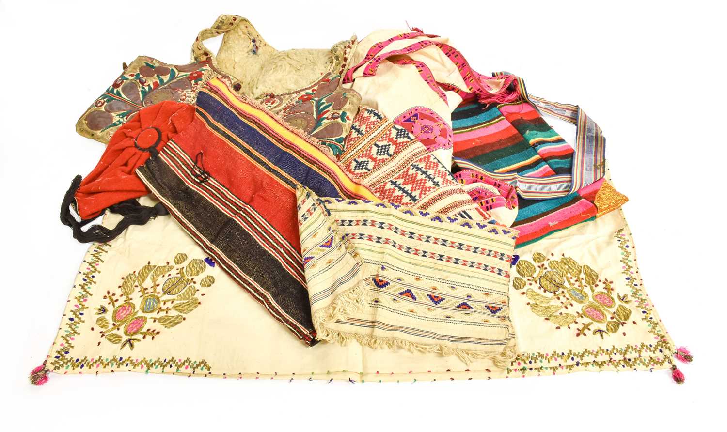 Early 20th Century Ottoman/Albanian Costume and Textiles, comprising a cream leather waistcoat of