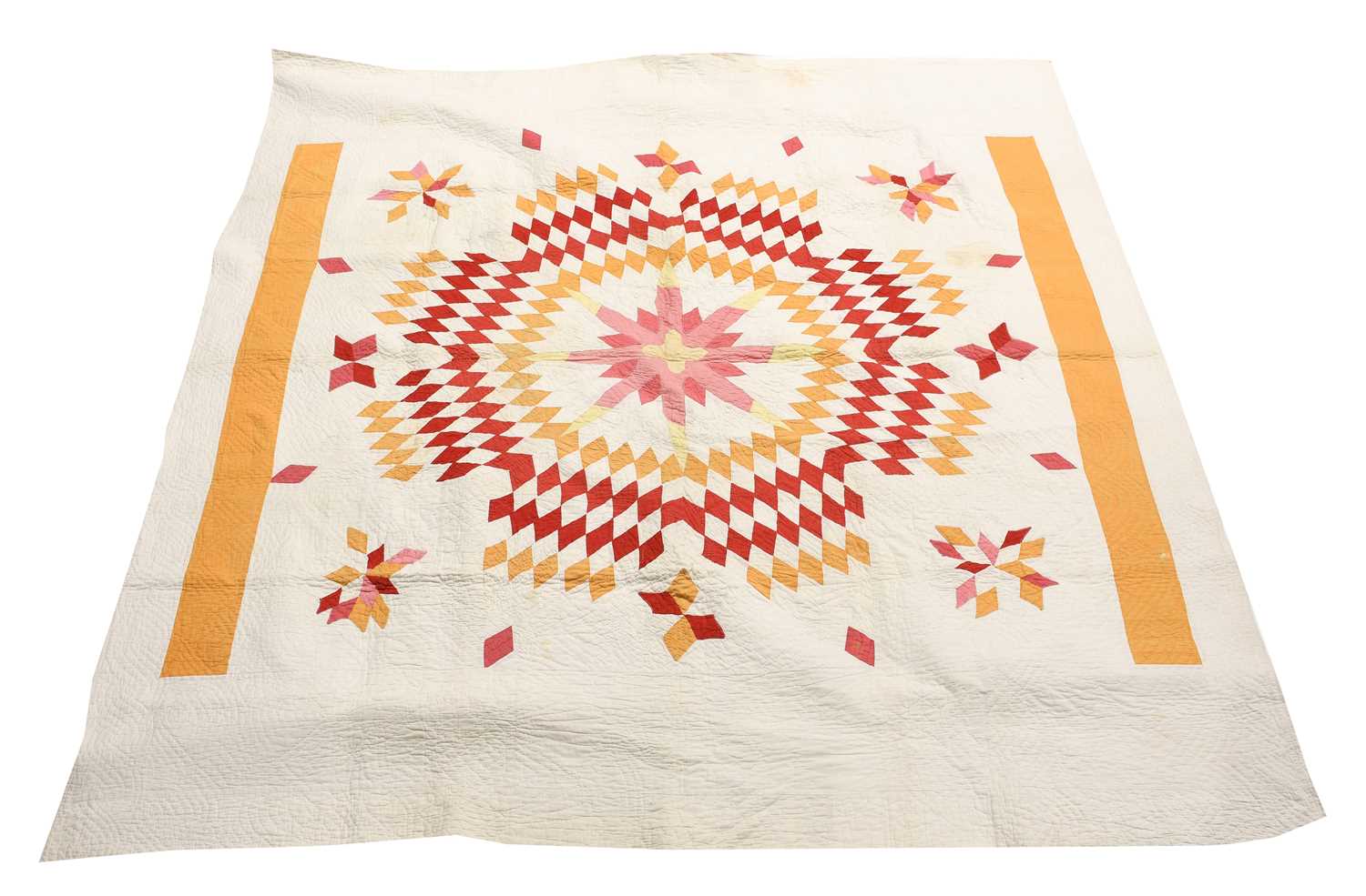 Late 19th Century North Country Star of Bethlehem or Lone Star Cotton Quilt, central pink star