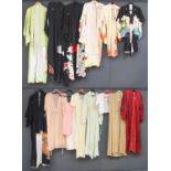 Assorted 20th Century Ladies Night Dresses and Kimonos, comprising seven Japanese cream, pale