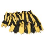 Early 20th Century Jesters Fancy Dress Outfit in black and yellow stripes comprising a fitted