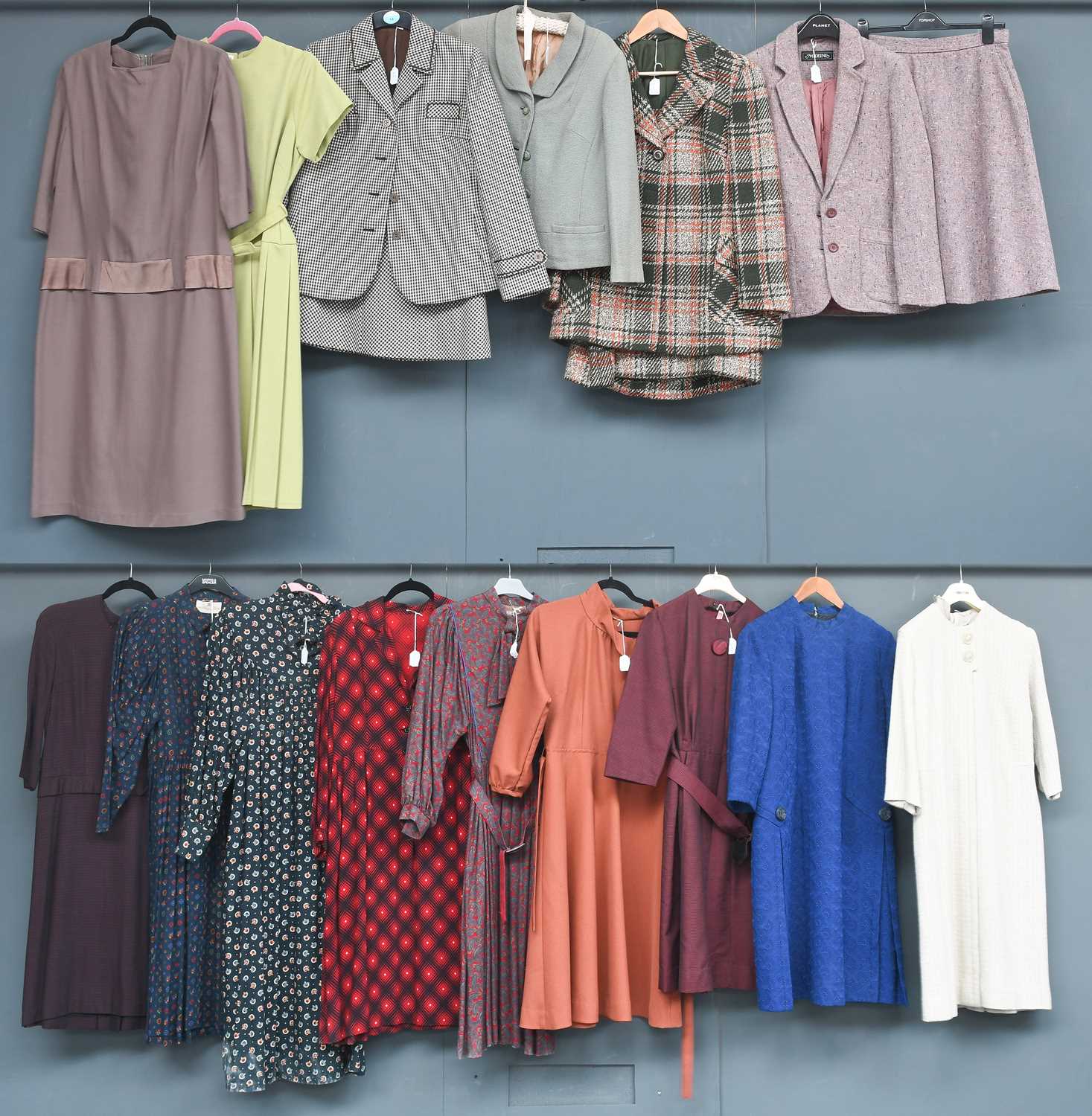 Circa 1950s and Later Ladies Day Dresses and Suits comprising a Gelco Original green and orange