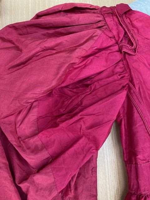 Early 19th Century Cerise Silk Dress, with military style multi pleated panels to the bodice, empire - Image 5 of 13