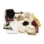 Assorted Gent's Costume Accessories, comprising a Georgian cream silk waistcoat decorated with