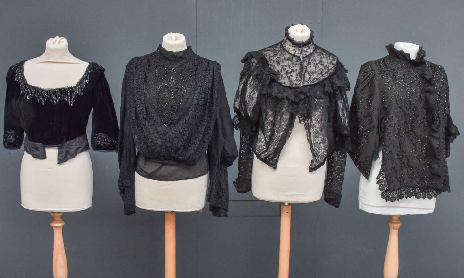 Late 19th Century Capes and Lace Chemises comprising a black velvet short sleeve bodice with - Image 3 of 3