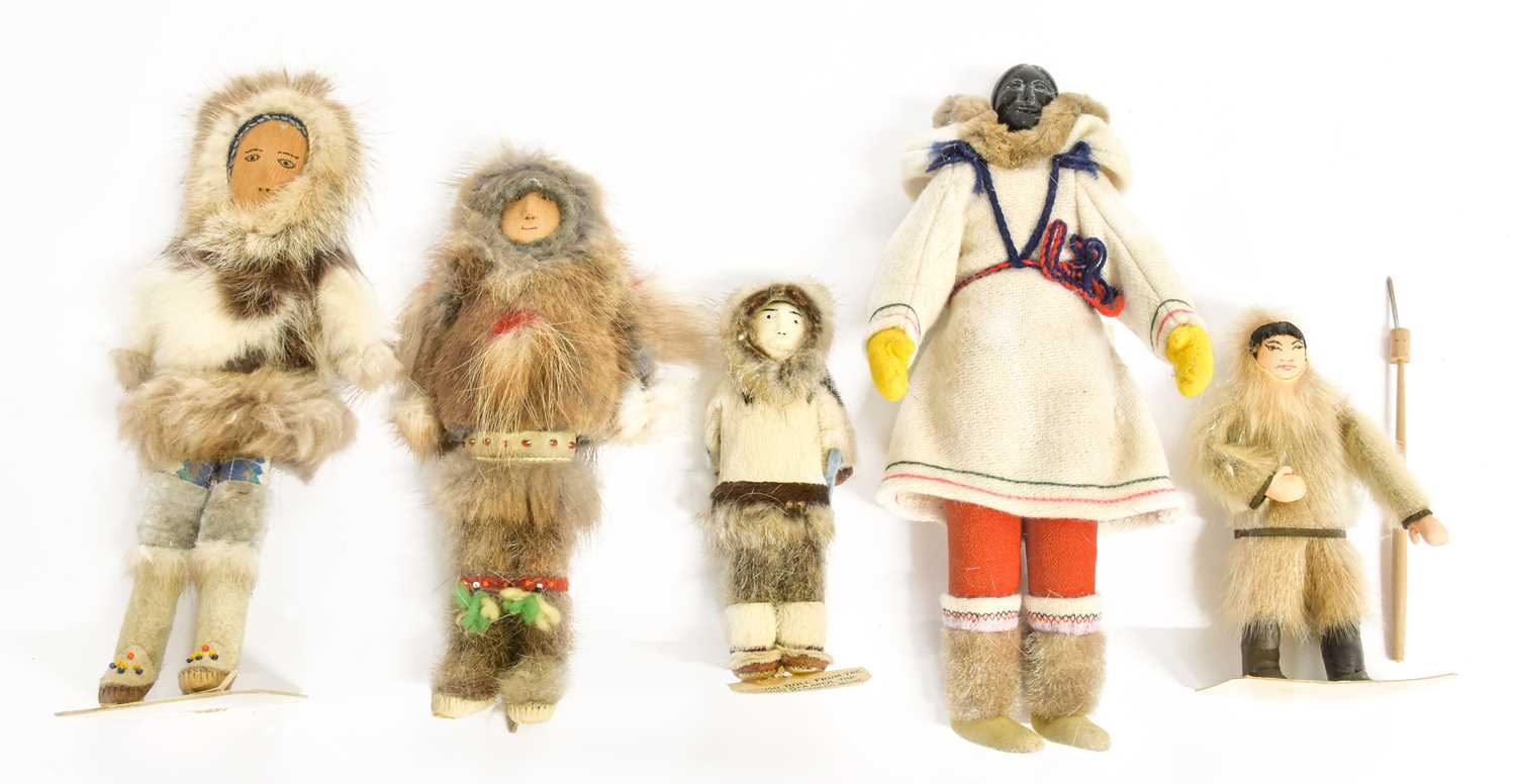 20th Century Inuit Figures comprising a Greenland figure with seal skin outfit, fabric hands and