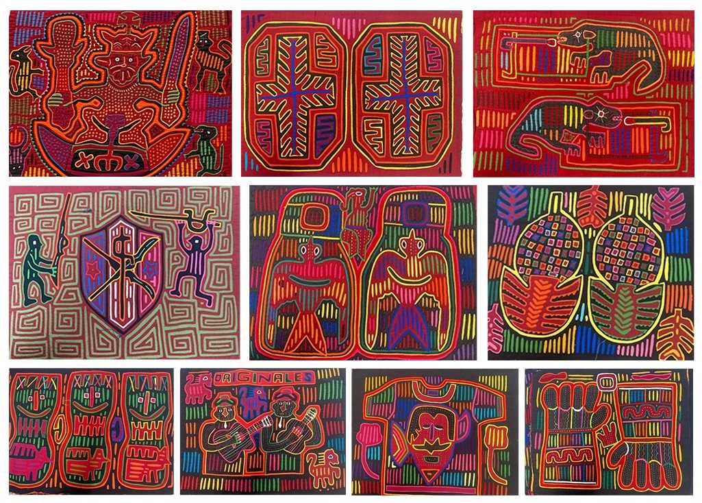 Collection of 20th Century Molas from Sans Blas Islands, Panama comprising ten reverse appliqué