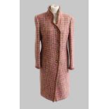 Circa 1990 Chanel Wool Tweed Coat, with nehru type open collar, button fastening, wool trim and