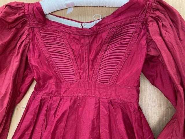 Early 19th Century Cerise Silk Dress, with military style multi pleated panels to the bodice, empire - Image 11 of 13
