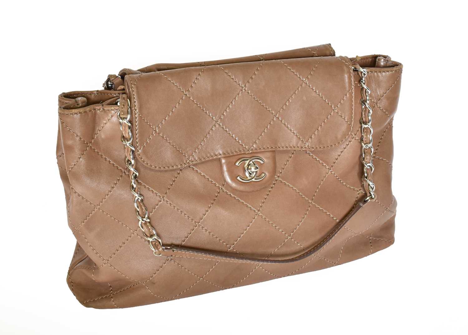 Circa 2010 Chanel Brown Quilted Leather Shoulder Bag, with chrome coloured hardware, two pockets