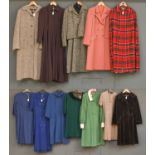 Circa 1950-60s Day Wear and Coats, comprising a wool checked short sleeve shift dress, scooped