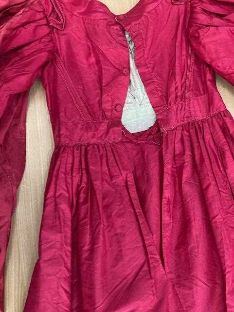 Early 19th Century Cerise Silk Dress, with military style multi pleated panels to the bodice, empire - Image 8 of 13