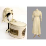 Edwardian Cream Wool Dress with a high neck, inserted modesty panel, gathered and multi pleated