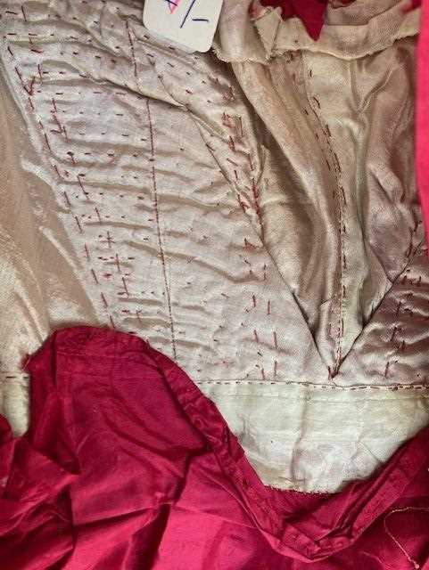 Early 19th Century Cerise Silk Dress, with military style multi pleated panels to the bodice, empire - Image 7 of 13