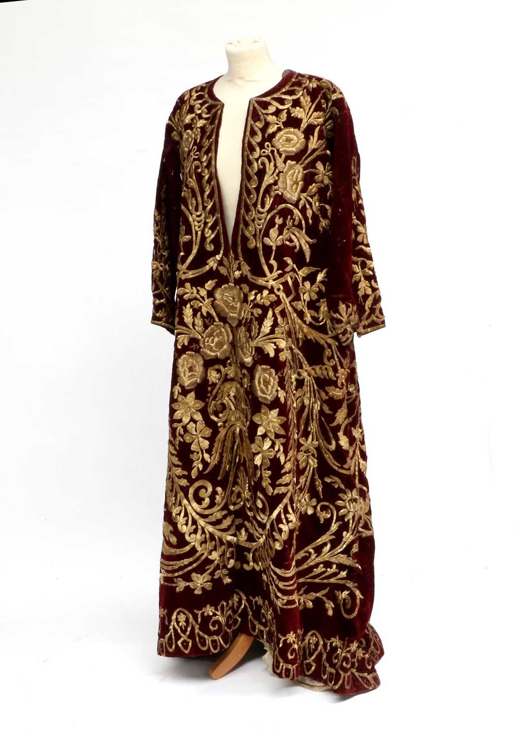 Late 19th Century Ottoman/Albanian Red Velvet Long Robe, with v-neckline, long sleeves,