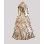 19th Century Cream Silk Wedding Outfit, comprising a fitted bodice with pleat and gathered