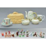 A Wedgwood Caneware Game Pie Dish; Belleek Teaset; Helena Wolfsohm Chocolate Cup; various Italian