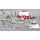 A Collection of Assorted Silver and Silver Plate, the silver including a pair of pierced salt and