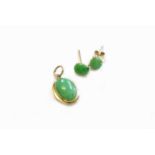 A Jade Pendant, stamped '14K', length 2.3cm; and A Pair of Jade Earrings, with post