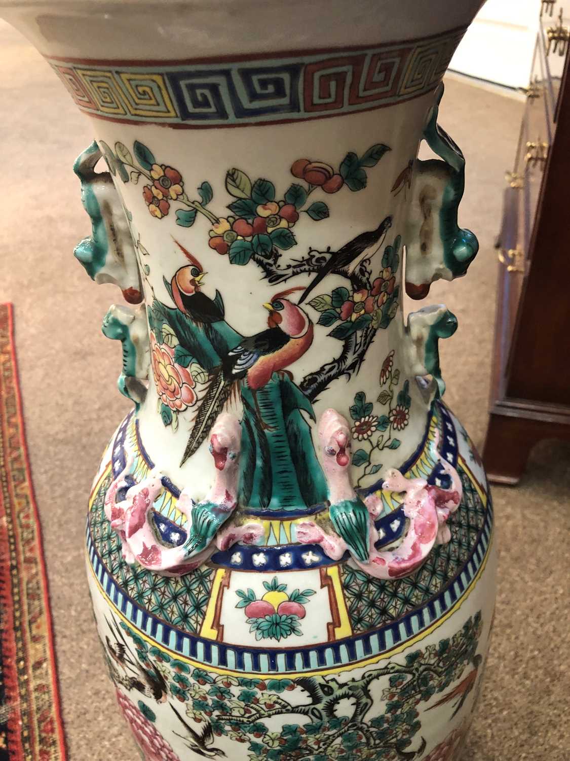 A Chinese Porcelain Vase, mid 19th century, of baluster form, the trumpet neck applied with mythical - Image 8 of 12