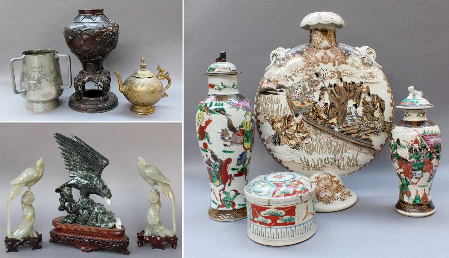 A Quantity of Asian Art, to including two Chinese crackle glazed baluster vases and covers,