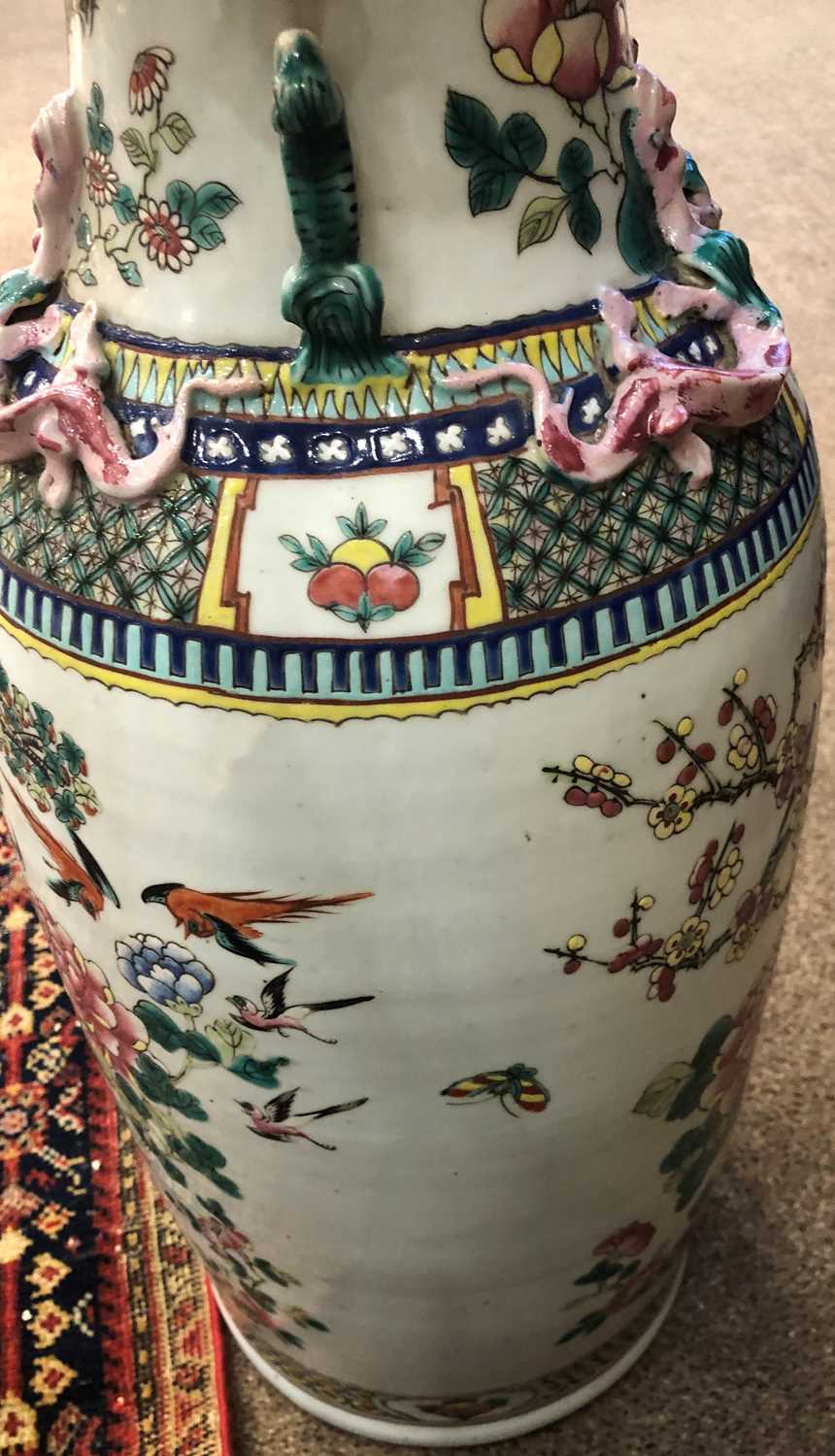 A Chinese Porcelain Vase, mid 19th century, of baluster form, the trumpet neck applied with mythical - Image 9 of 12