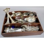 A Collection of Assorted Silver and Silver Plate, the silver including a pair of candlesticks,
