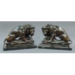 A Pair of Bronzed Figures of Lions and Wild Boar, on marble plinths, 21cm high