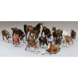 Beswick Arab and Shetland Mare, together with a collection of Foals, mostly bay gloss, (one tray)