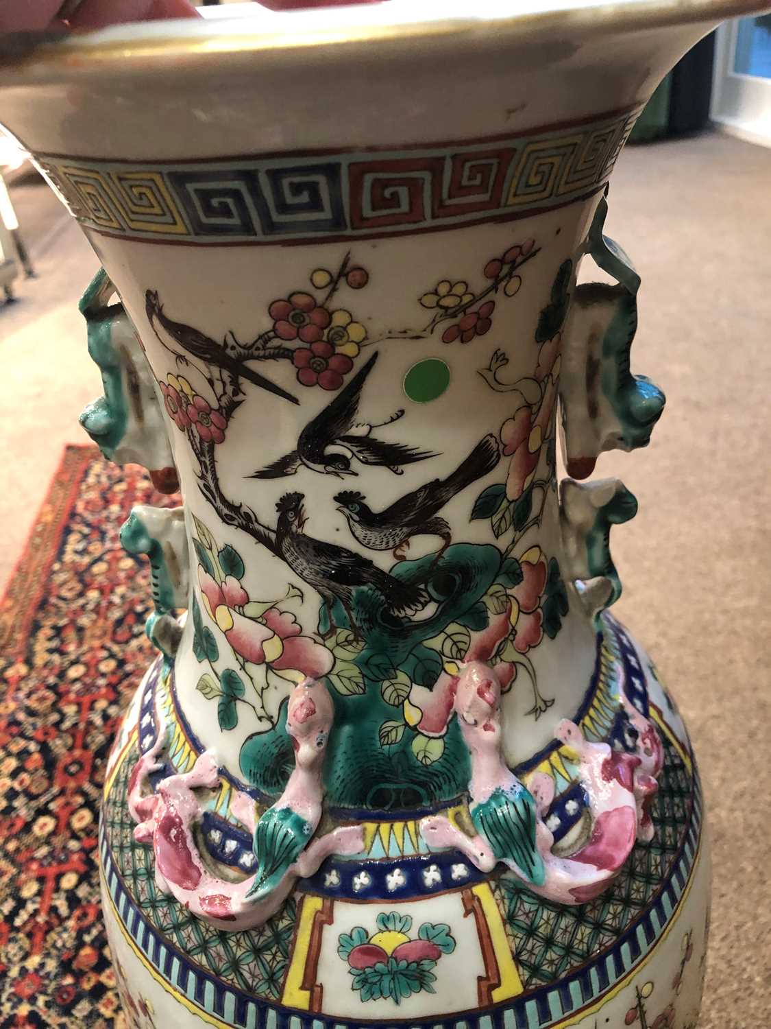 A Chinese Porcelain Vase, mid 19th century, of baluster form, the trumpet neck applied with mythical - Image 6 of 12