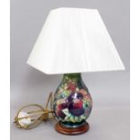 A Modern Moorcroft Table Lamp, Finches pattern, designed by Sally Tuffin, 26cm high incl. light