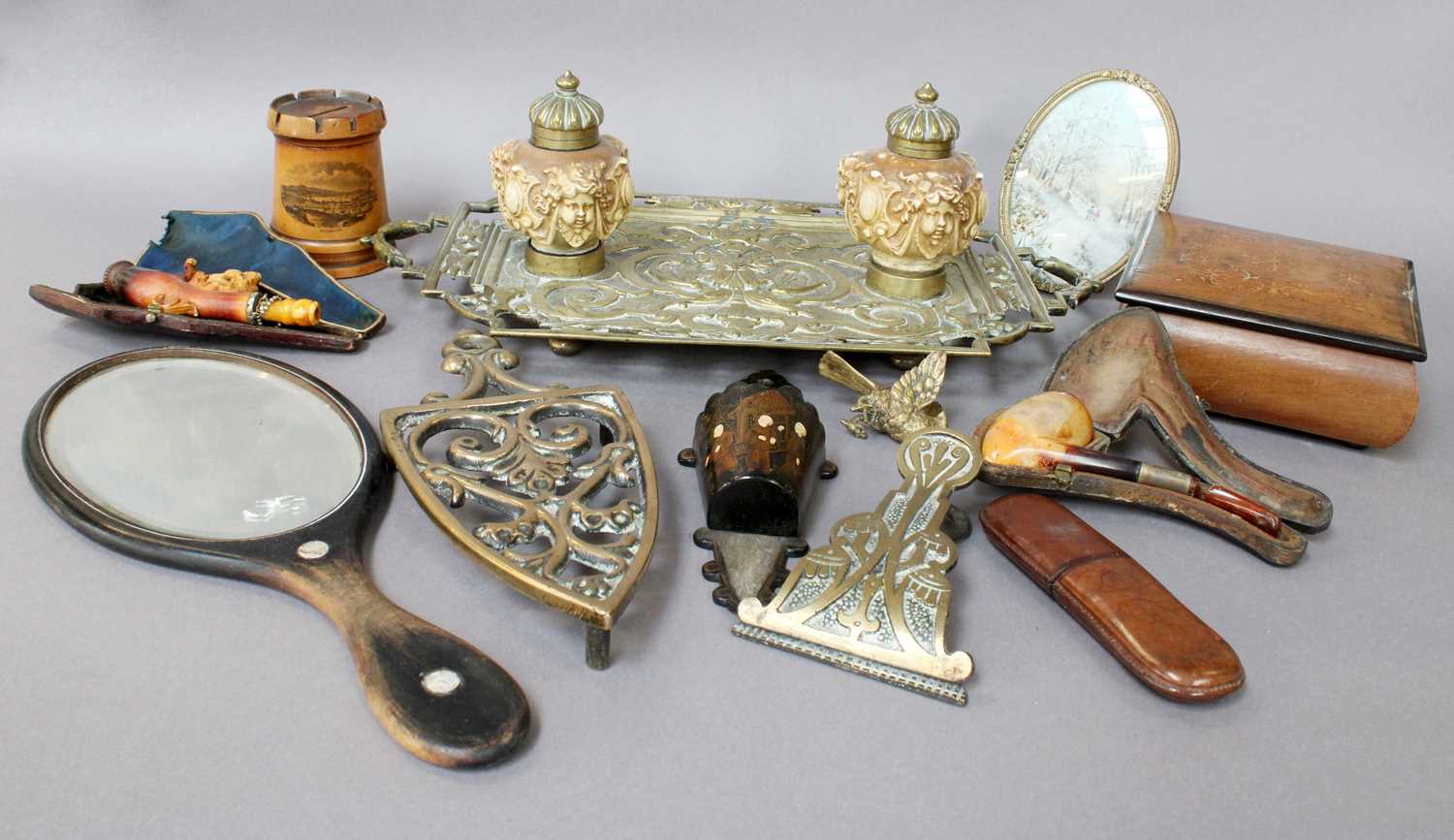 A Quantity of Assorted Metal Wares and Treen, including a Mauchlinware money box; lacquered papier - Image 4 of 4