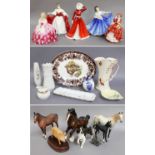 Various Royal Doulton Figures of Ladies and Horse Models etc, including Hunter and Cantering