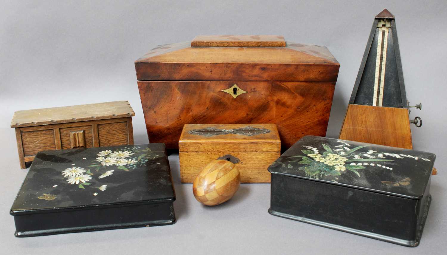 A Quantity of Assorted Metal Wares and Treen, including a Mauchlinware money box; lacquered papier - Image 2 of 4