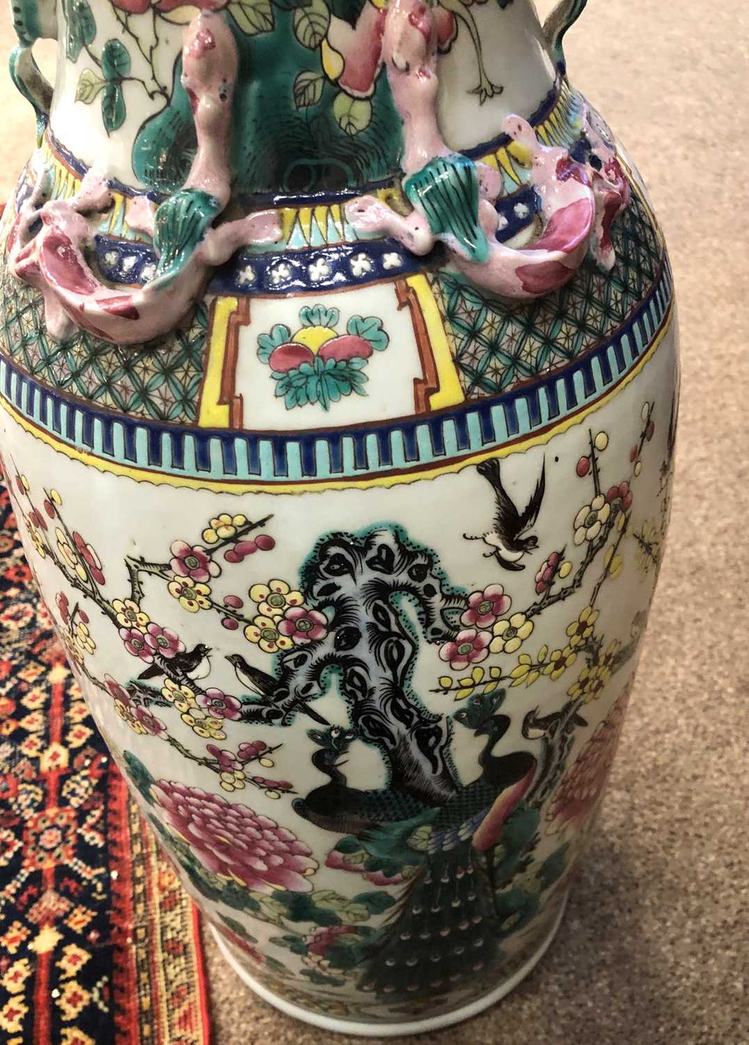 A Chinese Porcelain Vase, mid 19th century, of baluster form, the trumpet neck applied with mythical - Image 7 of 12