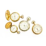 Two Plated Open Faced Pocket Watches, both signed Hampden Watch Co, a Gold Plated Full Hunter Fob