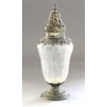 An American Silver-Mounted Etched and Engraved Glass Caster, Circa 1900, the glass body engraved