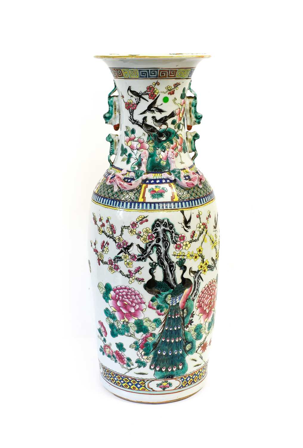 A Chinese Porcelain Vase, mid 19th century, of baluster form, the trumpet neck applied with mythical