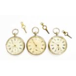 Three Silver Open Faced Pocket Watches