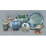 A Collection of Studio Pottery, including two Morgen Hall teapots, pedestal jug and a mug, Tobias