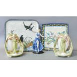 A Continental Porcelain Art Deco Figure of a Dancing Girl, two similar Austrian figural vases and